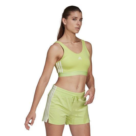 adidas Essentials 3 Stripes Crop Top - Womens - Lime/White