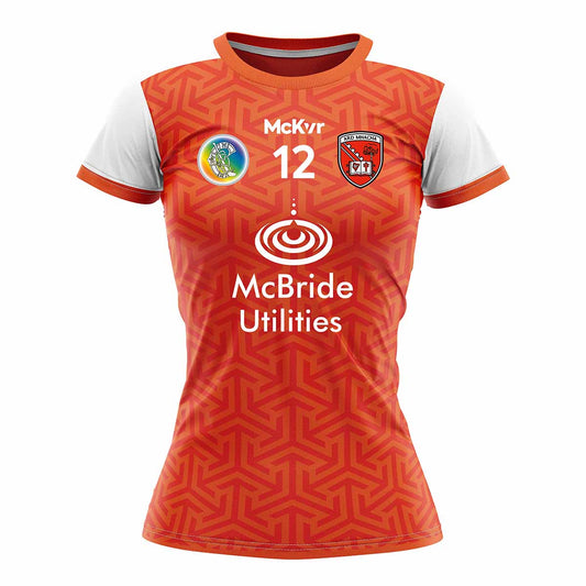 Mc Keever Armagh Camogie Official Numbered Home Jersey - Womens - Orange/White