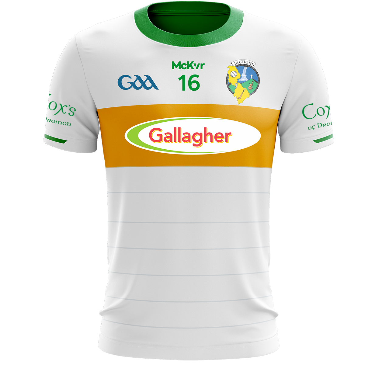 Mc Keever Leitrim GAA Official Numbered Goalkeeper Jersey - Adult - White/Green/Gold