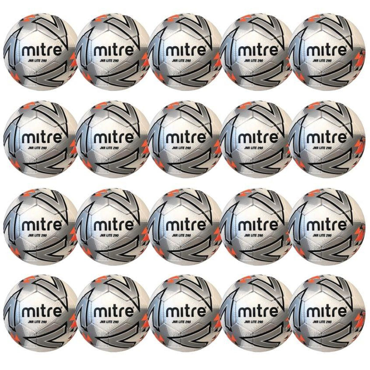Mitre Lite 290gms Football - Size 5 - White/Silver/Orange (Pack of 20)