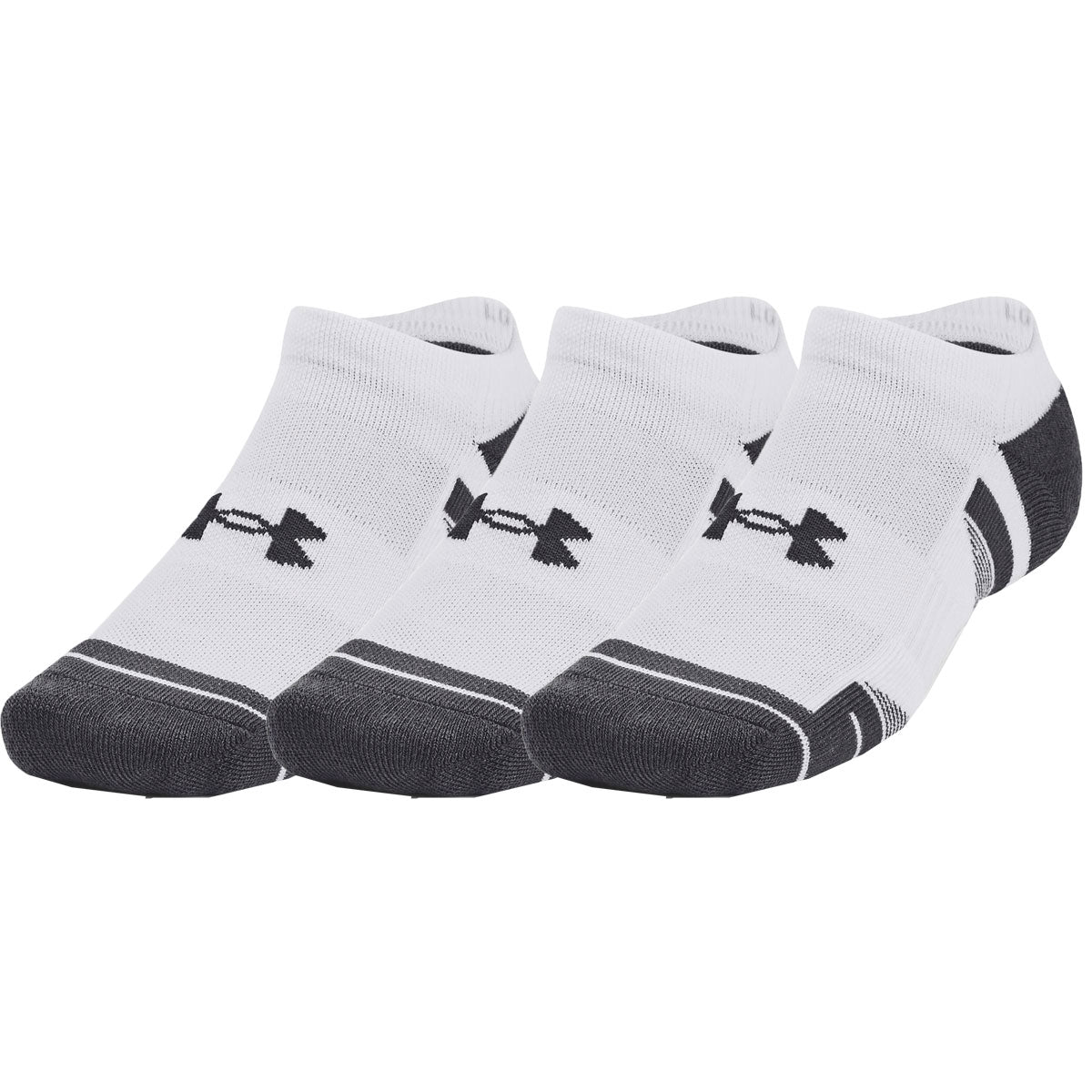 Under Armour Performance Tech 3 Pack No Show Socks - Adult - White/Jet Grey