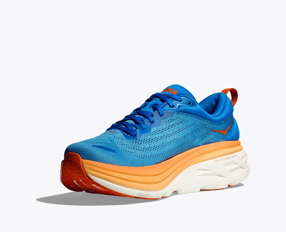Hoka Bondi 8 Running Shoes - Mens - Coastal Sky/Vibrant Orange