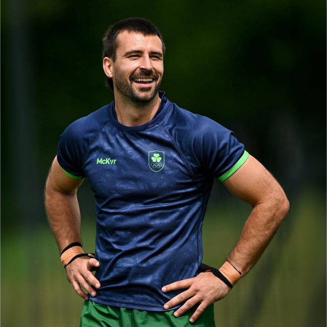 Team Ireland men's rugby player in a McKvr jersey