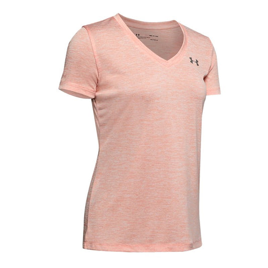 Under Armour Tech Twist V Neck Training Tee - Womens - Peach Frost/Metallic Silver