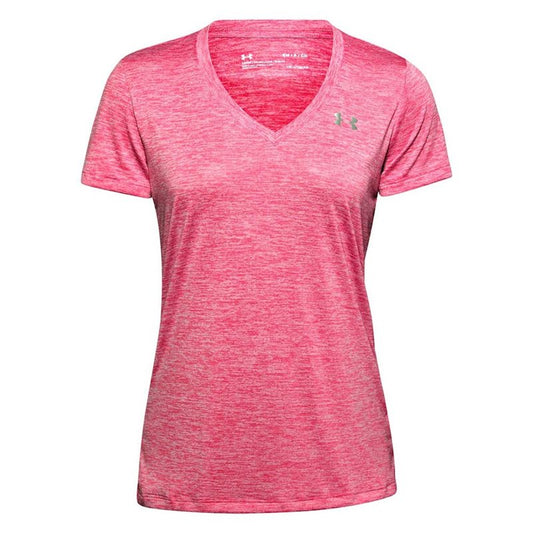 Under Armour Tech Twist V Neck Training Tee - Womens - Cerise/Pink Lemonade/Metallic Silver