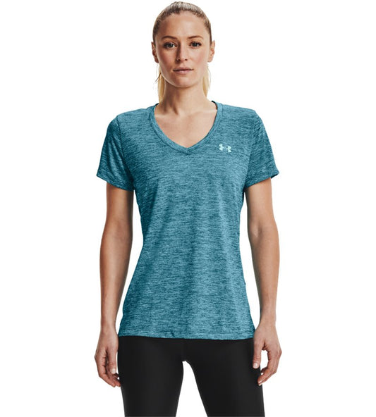 Under Armour Tech Twist V Neck Training Tee - Womens - Crest Blue/Breeze/Metallic Silver
