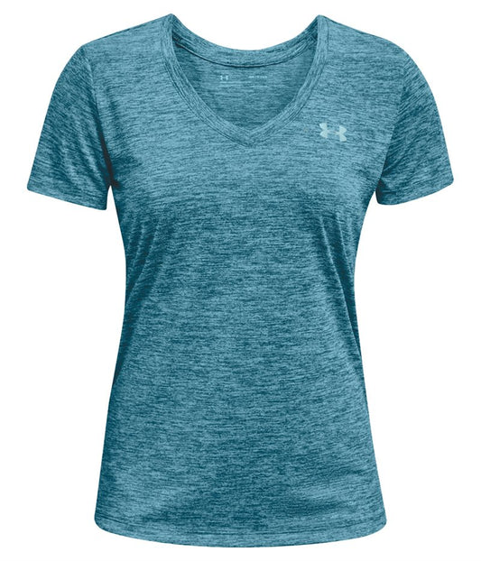 Under Armour Tech Twist V Neck Training Tee - Womens - Crest Blue/Breeze/Metallic Silver