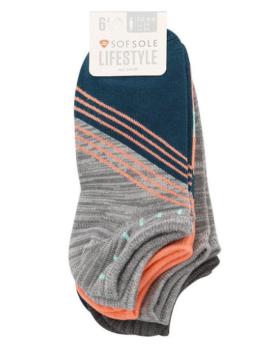 SofSole All Sport Lite No Show Multipack Socks - Womens - Peach/Grey/Mint