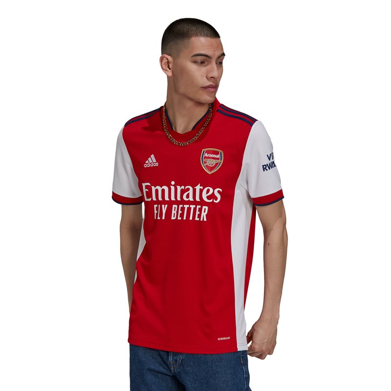 adidas Arsenal FC Official 2021/22 Short Sleeve Home Jersey - Adult - White/Scarlet