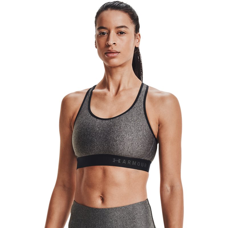 Under Armour Armour Mid Keyhole Heather Sports Bra - Womens - Charcoal Full Heather/Black