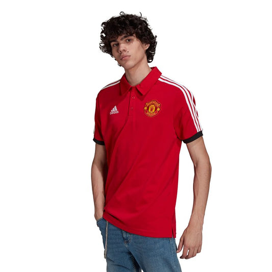 adidas Manchester United FC 2021/22 Official 3 Stripes Polo - Adult - Real Red