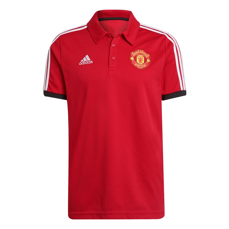 adidas Manchester United FC 2021/22 Official 3 Stripes Polo - Adult - Real Red