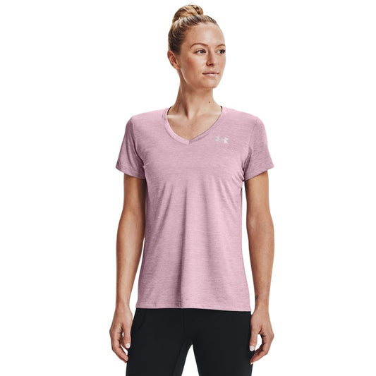 Under Armour Tech Twist V Neck Training Tee - Womens - Mauve Pink/Cool Pink/Metallic Silver