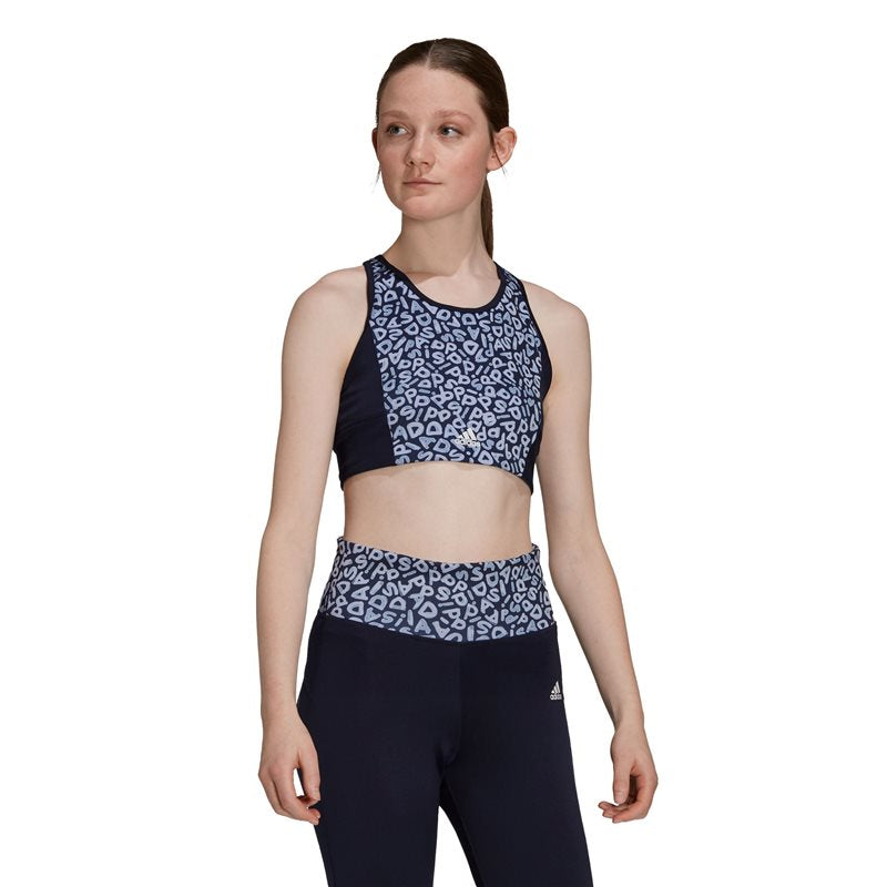 adidas Farm Print 3 Stripe Sports Crop Top - Womens - Legend Ink