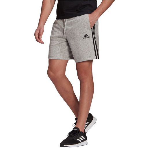 adidas Essentials French Terry 3 Stripes Shorts - Mens - Medium Grey Heather/Black