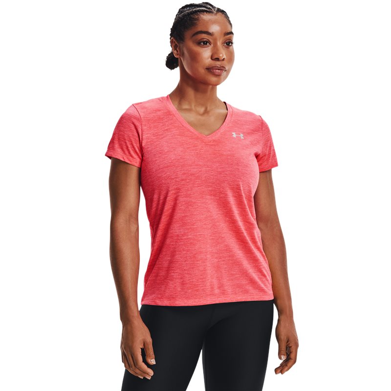 Under Armour Tech Twist V Neck Training Tee - Womens - Brilliance/Miami/Metallic Silver