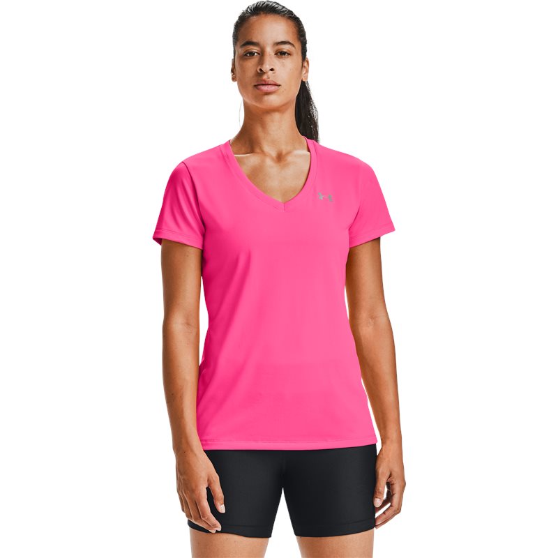 Under Armour Tech V-Neck Training Tee - Womens - Cerise/Metallic Silver