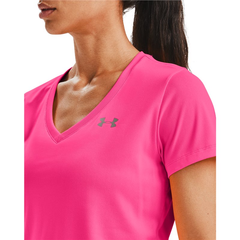 Under Armour Tech V-Neck Training Tee - Womens - Cerise/Metallic Silver