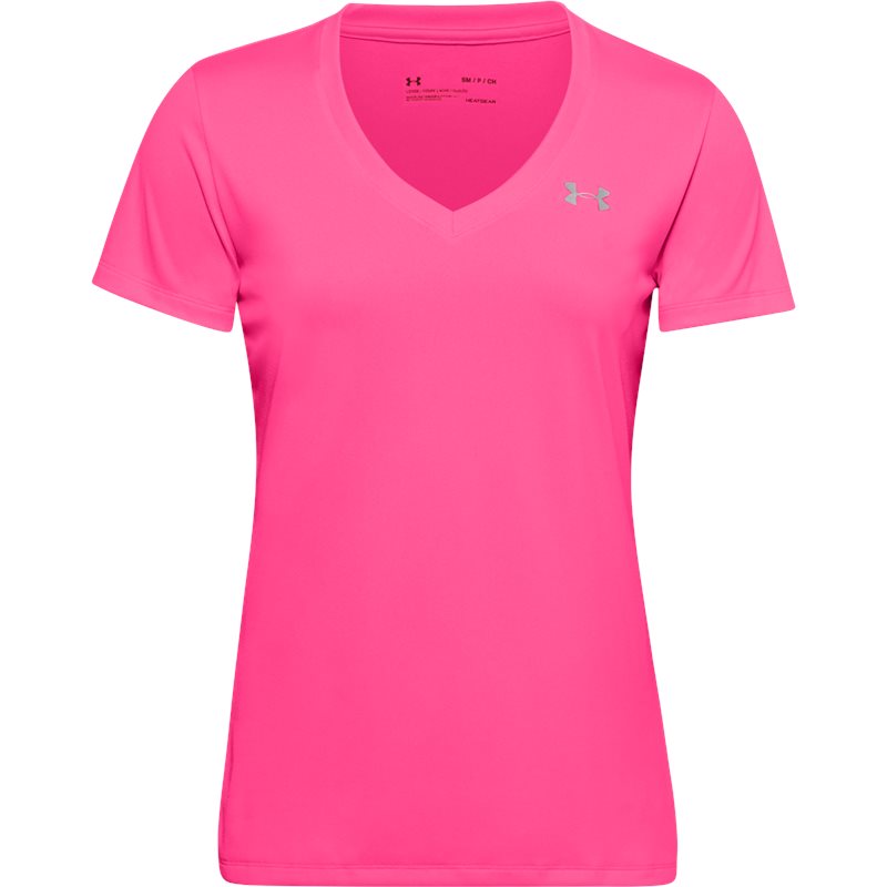 Under Armour Tech V-Neck Training Tee - Womens - Cerise/Metallic Silver