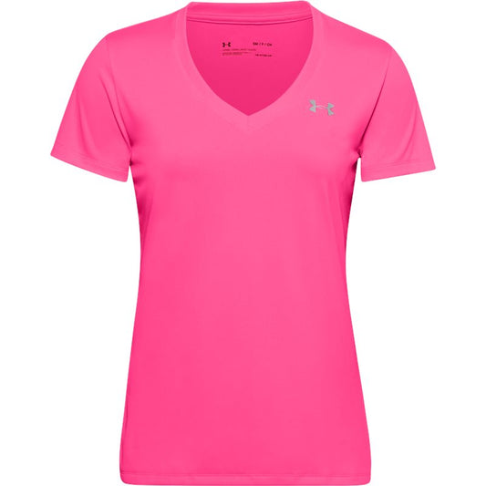 Under Armour Tech V-Neck Training Tee - Womens - Cerise/Metallic Silver