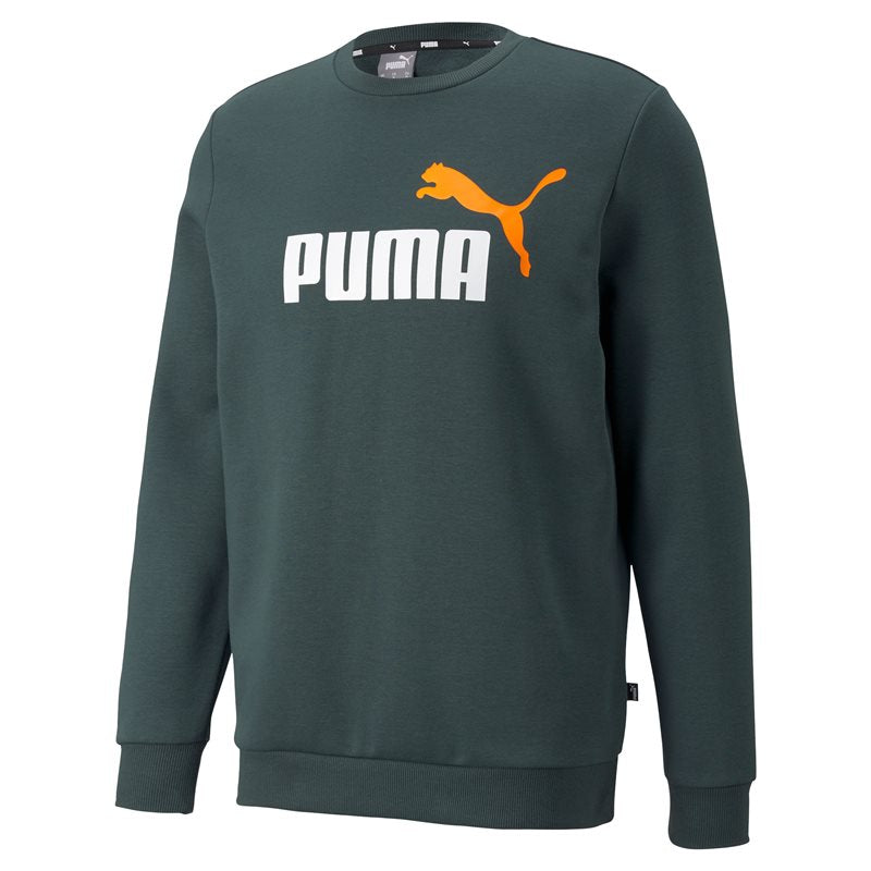 Puma Essentials 2 Col Big Logo Fleece Crew Sweat Top - Mens - Green Gables