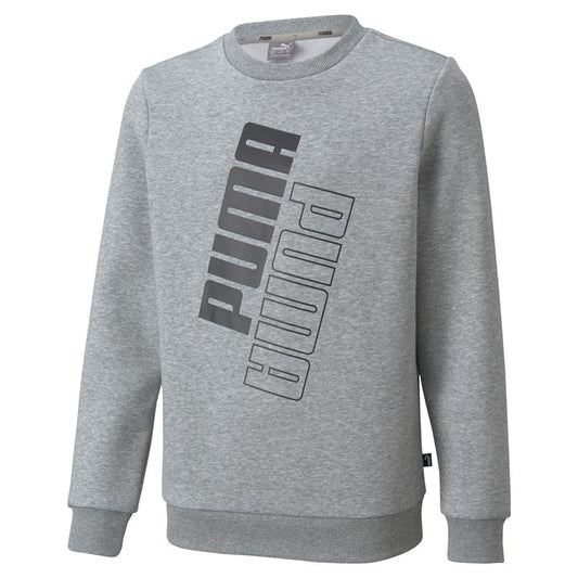 Puma Power Logo Fleece Crew Neck Sweat Top - Boys - Medium Grey Heather