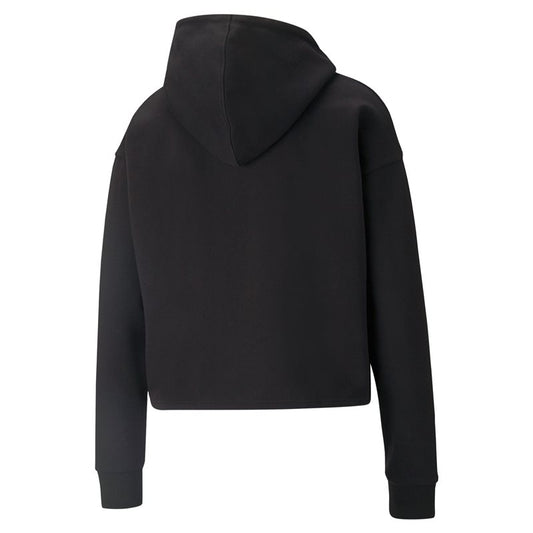 Puma Essentials Cropped Metallic Logo Fleece Hoodie - Womens - Black/Gold