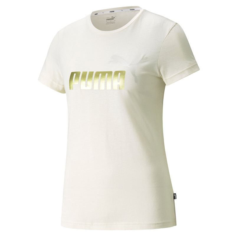 Puma Essentials Metallic Logo Tee - Womens - Ivory Glow/Gold