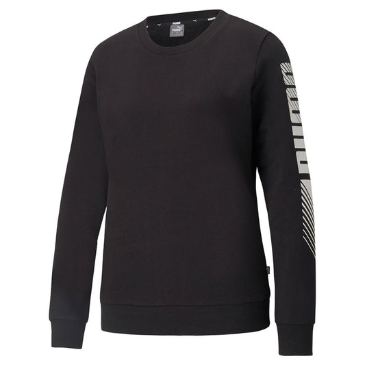 Puma Essentials Elongated Graphic Crew Fleece Sweat Top - Womens - Black
