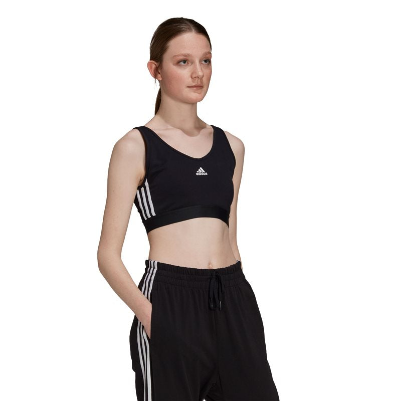 adidas Essentials 3 Stripe Crop Top - Womens - Black/White