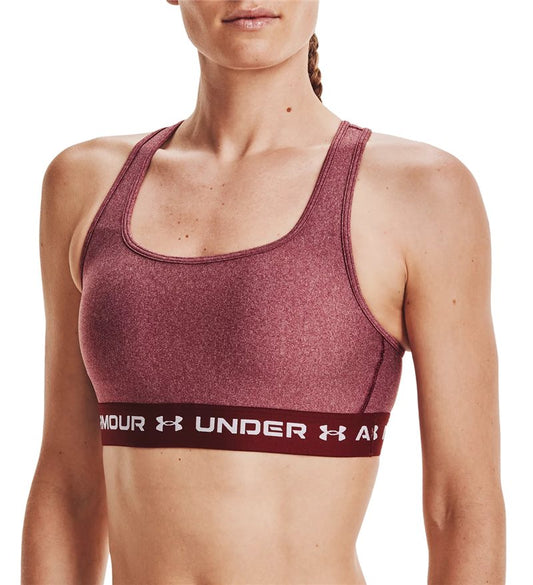 Under Armour Armour Mid Crossback Heather Sports Bra - Womens - League Red Light Heather/Micro Pink