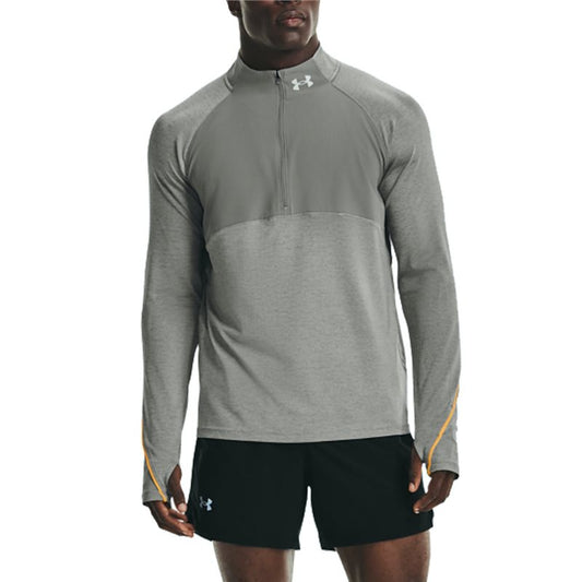 Under Armour Qualifier Run 2.0 1/2 Zip Top - Mens - Concrete Full Heather/Omega Orange/Reflective