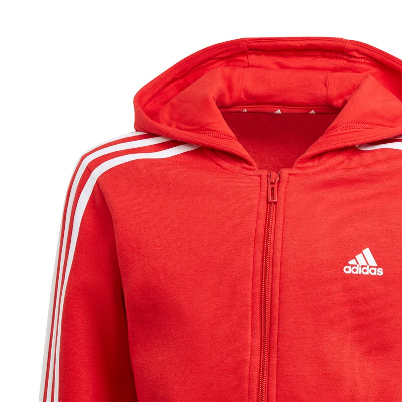 adidas 3 Stripe Full Zip Hoodie - Boys - Vivid Red/White