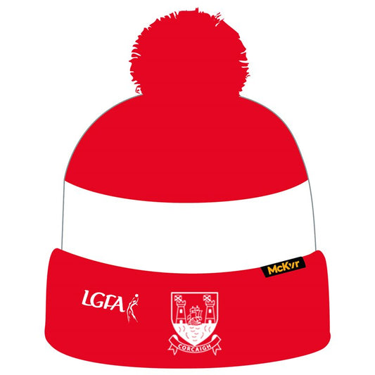 Mc Keever Cork Ladies LGFA Official Bobble Hat - Kids - White/Red