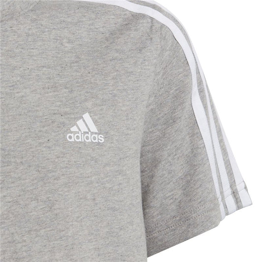 adidas Essentials 3 Stripe Tee - Boys - Medium Grey Heather/White