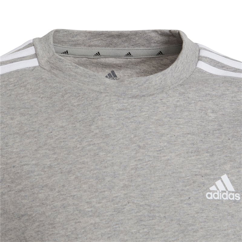 adidas Essentials 3 Stripe Tee - Boys - Medium Grey Heather/White