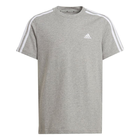 adidas Essentials 3 Stripe Tee - Boys - Medium Grey Heather/White