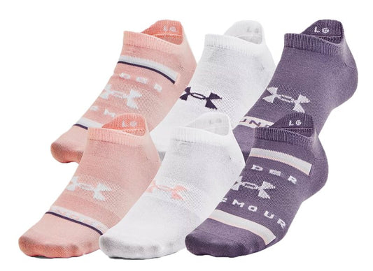 Under Armour Essential No Show 6pk Socks - Womens - Retro Pink/White