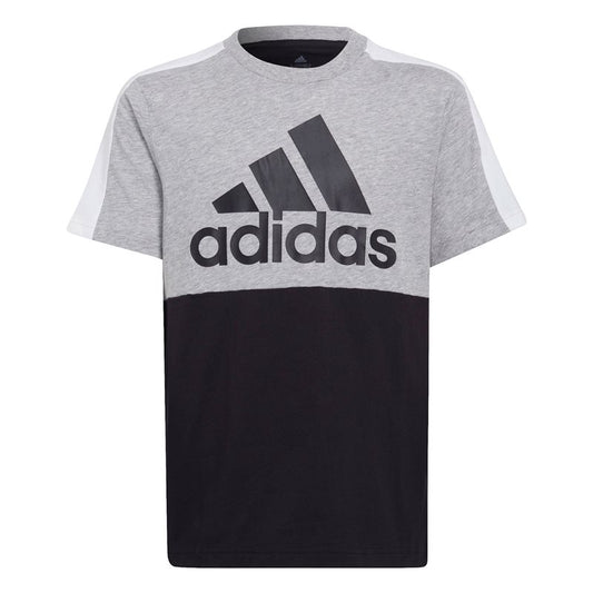 adidas Colourblock Tee - Boys - Black/Medium Grey Heather/White