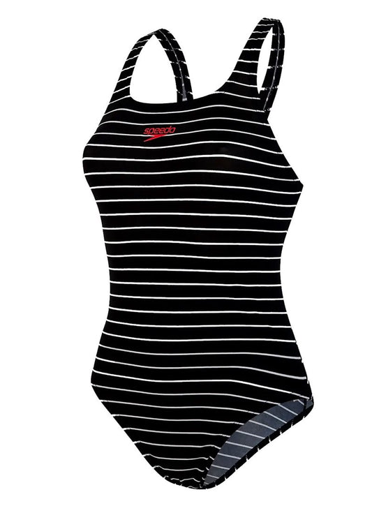 Speedo Endurance+ Striped Medalist Swimsuit - Womens - Black/White