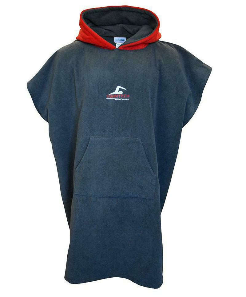 SwimTech Microfiber Poncho (330gsm mircofibre - 70 x 80cm) - Youth - Grey/Red