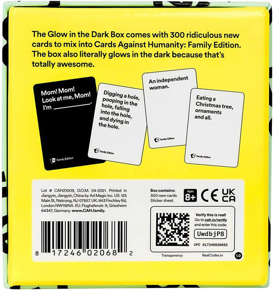VR Distribution Cards Against Humanity Family Edition Game Glow in the Dark Box