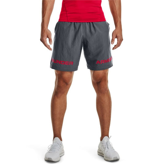 Under Armour Woven Graphic Wordmark Shorts - Mens - Pitch Grey/Red