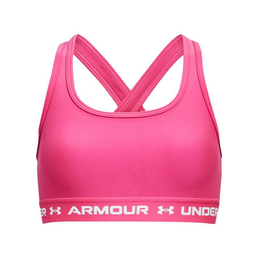 Under Armour Crossback Mid Solid Sports Bra - Girls - Electro Pink/White