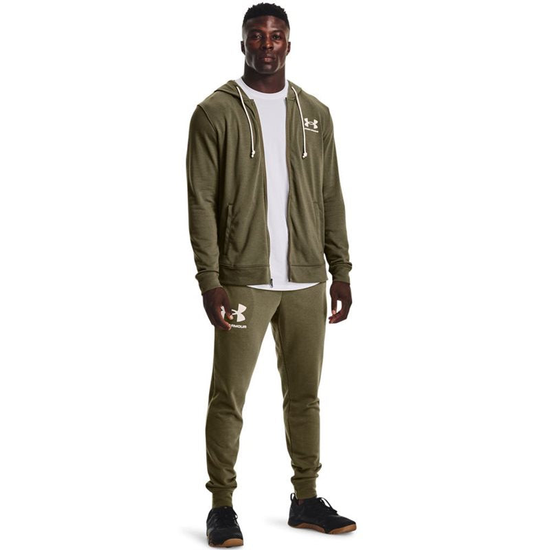 Under Armour Rival Terry Logo Crew Full Zip Jacket - Mens - Tent/Onyx White