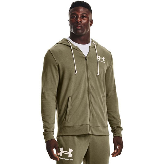 Under Armour Rival Terry Logo Crew Full Zip Jacket - Mens - Tent/Onyx White