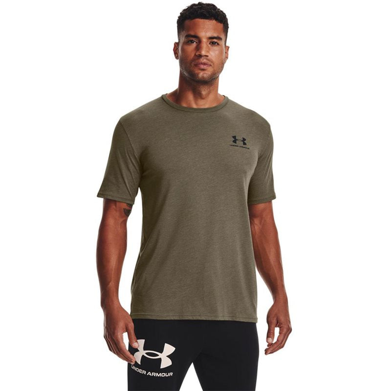 Under Armour Sportstyle Left Chest Short Sleeve Training Tee - Mens - Tent Medium Heather/Black