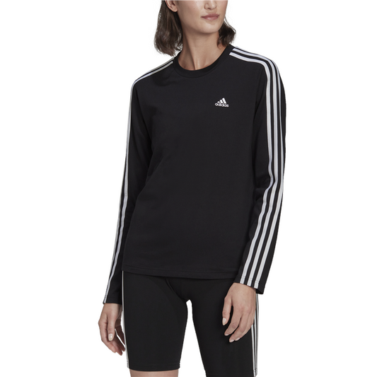 adidas Essentials 3 Stripe Long Sleeve Tee - Womens - Black/White