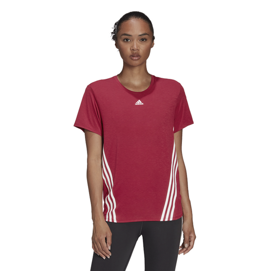 adidas Train Icons 3 Stripe Tee - Womens - Legacy Burgundy