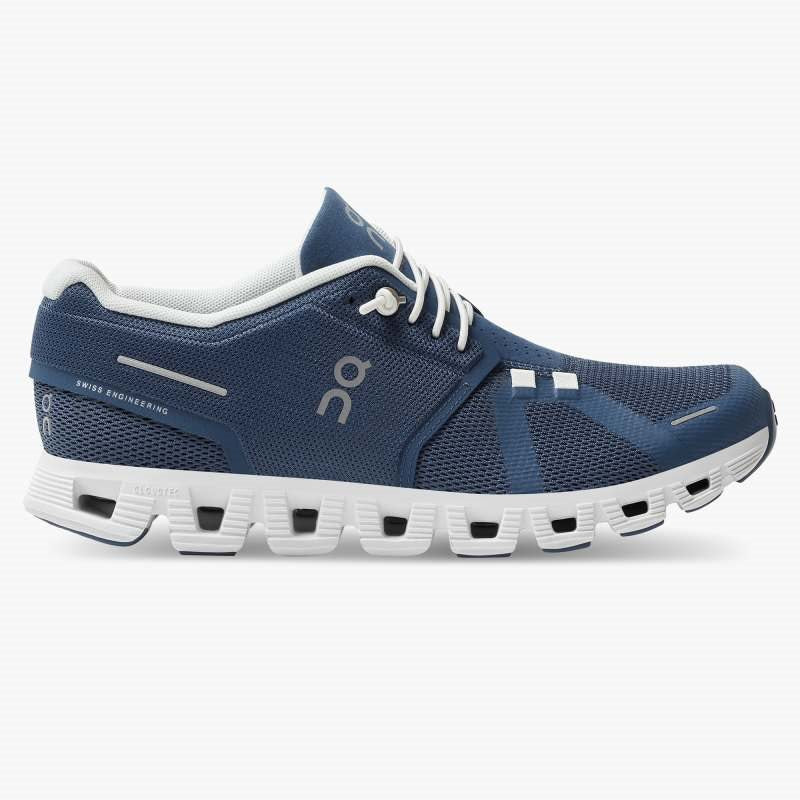On Cloud 5 Running Shoes - Womens - Denim/White